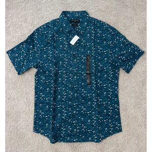 Banana Republic Mens Slim Fit Linen Cotton Fish Print Shirt Teal Blue M 798572